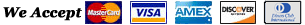We Acccept MasterCard Visa, Amex, Discover, and Diners Club Cards